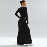 Square Neck Long Sleeve Knits Maxi Dress GYSQ-CDDI0150