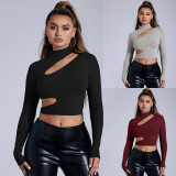 Solid Color Hollow Out T Shirt GYSQ-CTDJ1840