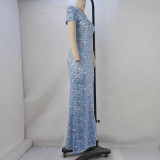Print Short Sleeve Slim Maxi Dress GPBY-15195