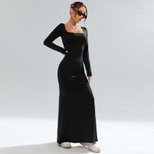 Square Neck Long Sleeve Knits Maxi Dress GYSQ-CDDI0150