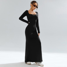 Square Neck Long Sleeve Knits Maxi Dress GYSQ-CDDI0150