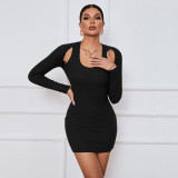 Long Sleeve Solid Color Slim Mini Dress GYSQ-WDCG2710