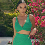 Deep V Neck Vest And Half Body Skirt Two Piece Set GPBY-13331