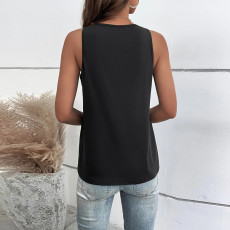 Hollow Out V Neck Solid Color Top GYSQ-CVCL0220