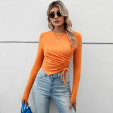 Long Sleeve Drawstring Pleated T Shirt GYSQ-WCCG2820