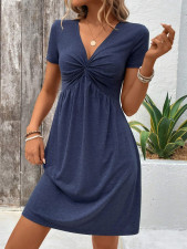 V-Neck Twisted Short Sleeve Midi Dress GYSQ-KDEE0410