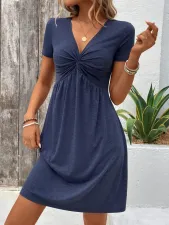 V-Neck Twisted Short Sleeve Midi Dress GYSQ-KDEE0410