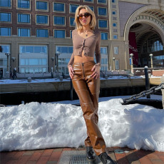 PU Leather Straight Pants GPBY-P1114