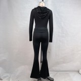 Long Sleeve Hooded Tops And Flare Pants Suit GPBY-15986