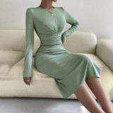 Long Sleeve Slim Solid Color Midi Dress GYSQ-QDCH1610