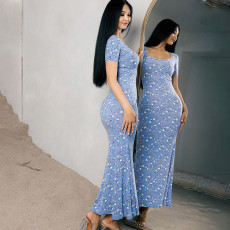 Print Short Sleeve Slim Maxi Dress GPBY-15195