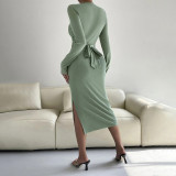 Long Sleeve Slim Solid Color Midi Dress GYSQ-QDCH1610