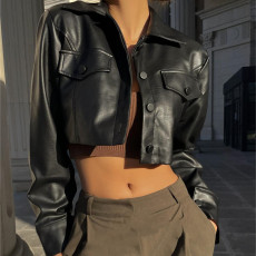 Long Sleeve Cardigan Leather Coat GPBY-14524