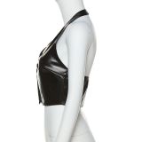 Fashion Halterneck Backless PU Vest GPBY-1489