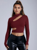 Solid Color Hollow Out T Shirt GYSQ-CTDJ1840