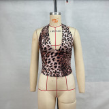 Leopard Print V Neck Backless Vest GPBY-15745