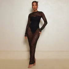 Lace Patchwork See Through Bodycon Dress GPBY-15142