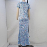 Print Short Sleeve Slim Maxi Dress GPBY-15195