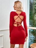 Sexy Backless Tie Up Knits Mini Dress GYSQ-QDCE2020