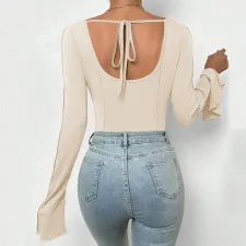Long Sleeve Flare Sleeve Bodysuit GYSQ-ZODI1390