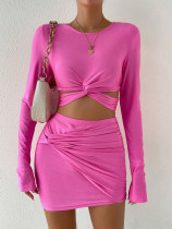 Solid Color T Shirt Skirt Two Piece Set GYSQ-ZUDH0150