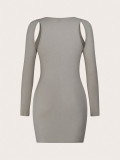 Hollow Out Long Sleeve Mini Dress GYSQ-ZDDJ0990