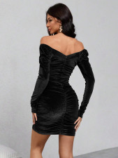 Off Shoulder Velour Long Sleeve Dress GYSQ-CDDG1970