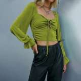 Hollow Out Bubble Sleeve Short T Shirt GYSQ-QCCE1410