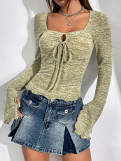 Flare Sleeve Hollow Out T Shirt GYSQ-YCDG0810