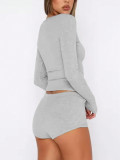 Solid Color Long Sleeve Shorts Loungewear Set GYSQ-KUEH0950