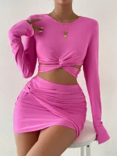 Solid Color T Shirt Skirt Two Piece Set GYSQ-ZUDH0150
