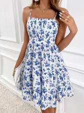 Floral Print Sleeveless Halter Mini Dress GYSQ-XDEC1420