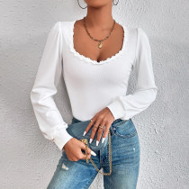 V-neck Bubble Sleeve T Shirt  GYSQ-QCCH2010