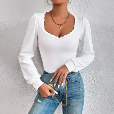 V-neck Bubble Sleeve T Shirt  GYSQ-QCCH2010