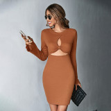 Hollow Out Flare Sleeve Midi Dress GYSQ-WDCH0340