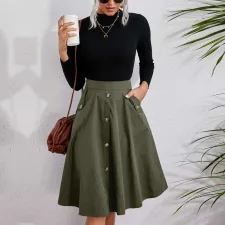 Solid Color Big Swing Mid-length Skirt GYSQ-CRCH0920