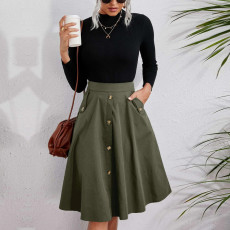 Solid Color Big Swing Mid-length Skirt GYSQ-CRCH0920