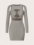 Hollow Out Long Sleeve Mini Dress GYSQ-ZDDJ0990