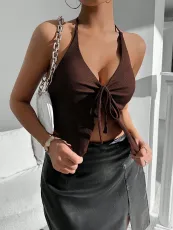 Halterneck Solid Color Backless Vest GYSQ-XVEG1790