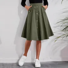 Solid Color Big Swing Mid-length Skirt GYSQ-CRCH0920