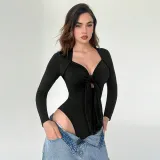 Long Sleeve Tie Up Bodysuit  GYSQ-ZODI0760