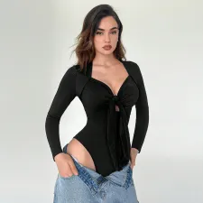Long Sleeve Tie Up Bodysuit  GYSQ-ZODI0760