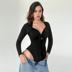 Long Sleeve Tie Up Bodysuit  GYSQ-ZODI0760