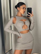 Hollow Out Long Sleeve Mini Dress GYSQ-ZDDJ0990