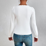 V-neck Bubble Sleeve T Shirt  GYSQ-QCCH2010