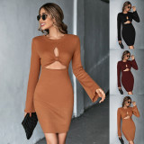 Hollow Out Flare Sleeve Midi Dress GYSQ-WDCH0340