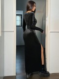 Long Sleeve Velour Split Maxi Dress GYSQ-NDEJ1820