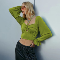 Hollow Out Bubble Sleeve Short T Shirt GYSQ-QCCE1410
