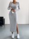 Solid Color Long Sleeve Split Midi Dress GYSQ-CDEF1830