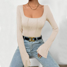 Long Sleeve Flare Sleeve Bodysuit GYSQ-ZODI1390